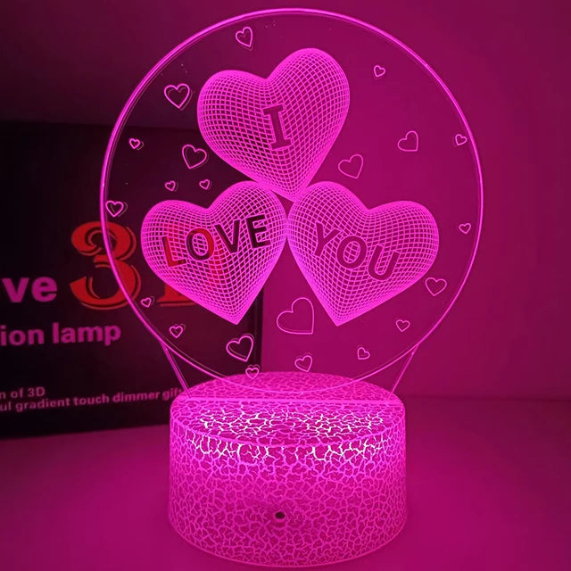 Romantic Love Led Night Lamp Heart-Shaped Night Light Room Decor Desk Ornament 3d Lamp Birthday Present Girlfriend Lovers Gift