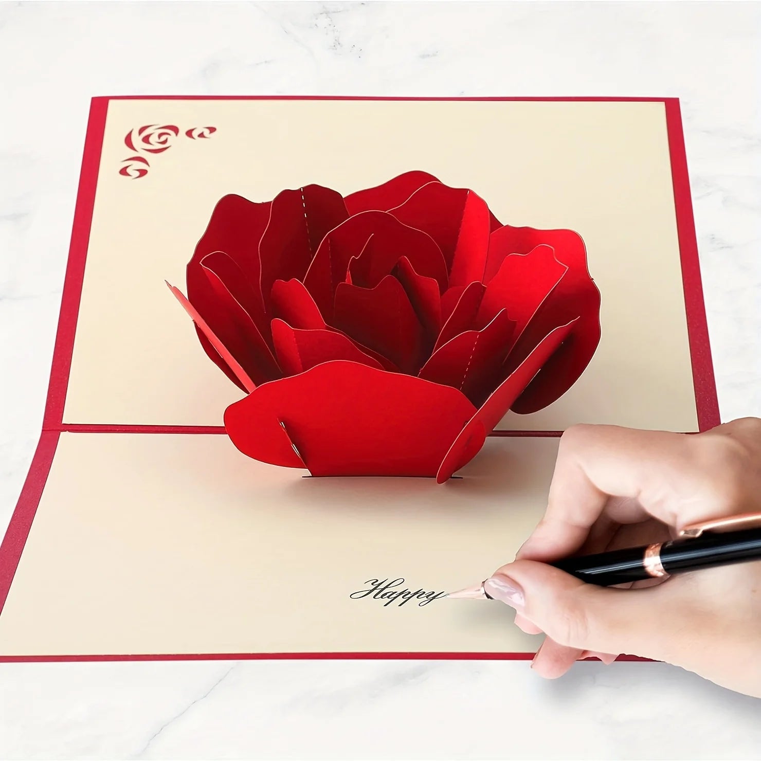 3D pop-up rose birthday happy card with envelope - suitable for anniversaries, Mother's Day, weddings, and Valentine's Day