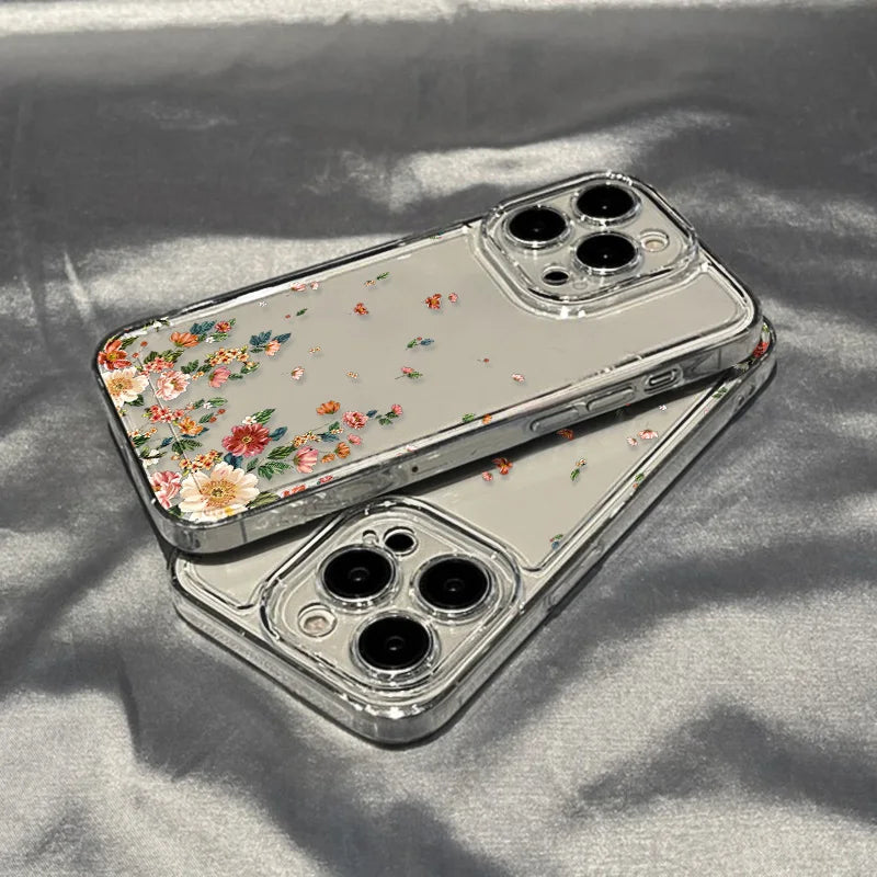 Flower Phone Case For iPhone 16 13 15 11 12 14 17 Pro Max Air 16E XS XR 7 8 SE Shockproof Transparent Cover Silicone Soft Fundas