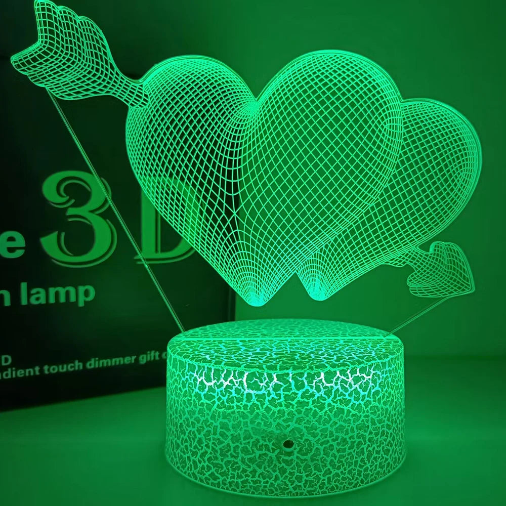 Romantic Love Led Night Lamp Heart-Shaped Night Light Room Decor Desk Ornament 3d Lamp Birthday Present Girlfriend Lovers Gift