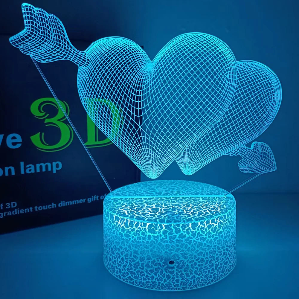 Romantic Love Led Night Lamp Heart-Shaped Night Light Room Decor Desk Ornament 3d Lamp Birthday Present Girlfriend Lovers Gift