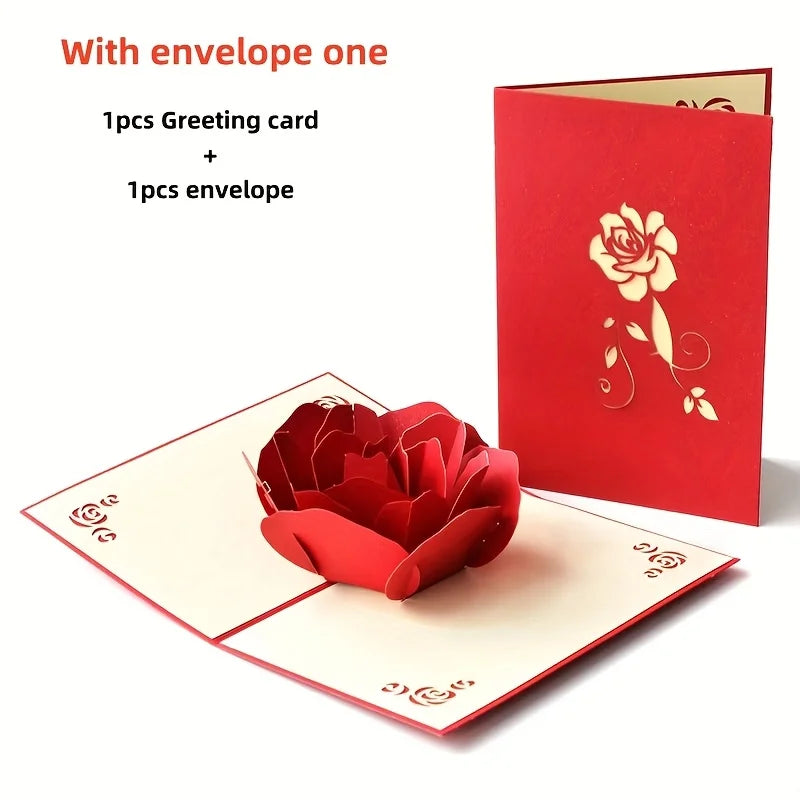 3D pop-up rose birthday happy card with envelope - suitable for anniversaries, Mother's Day, weddings, and Valentine's Day