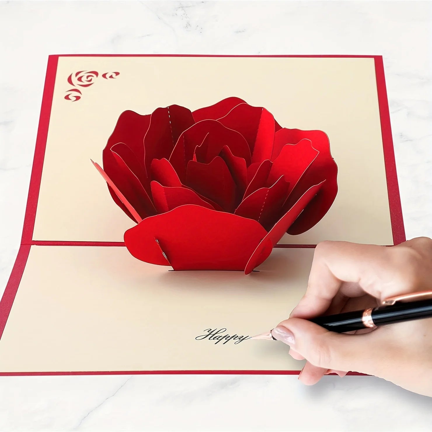 3D pop-up rose birthday happy card with envelope - suitable for anniversaries, Mother's Day, weddings, and Valentine's Day