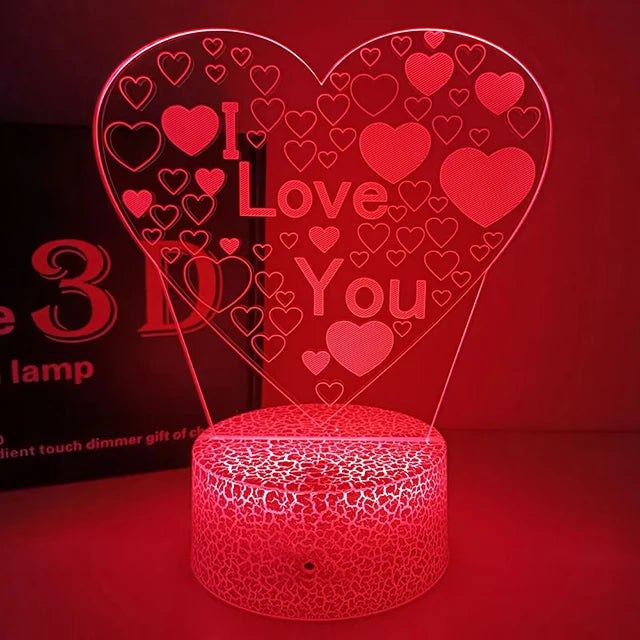Romantic Love Led Night Lamp Heart-Shaped Night Light Room Decor Desk Ornament 3d Lamp Birthday Present Girlfriend Lovers Gift