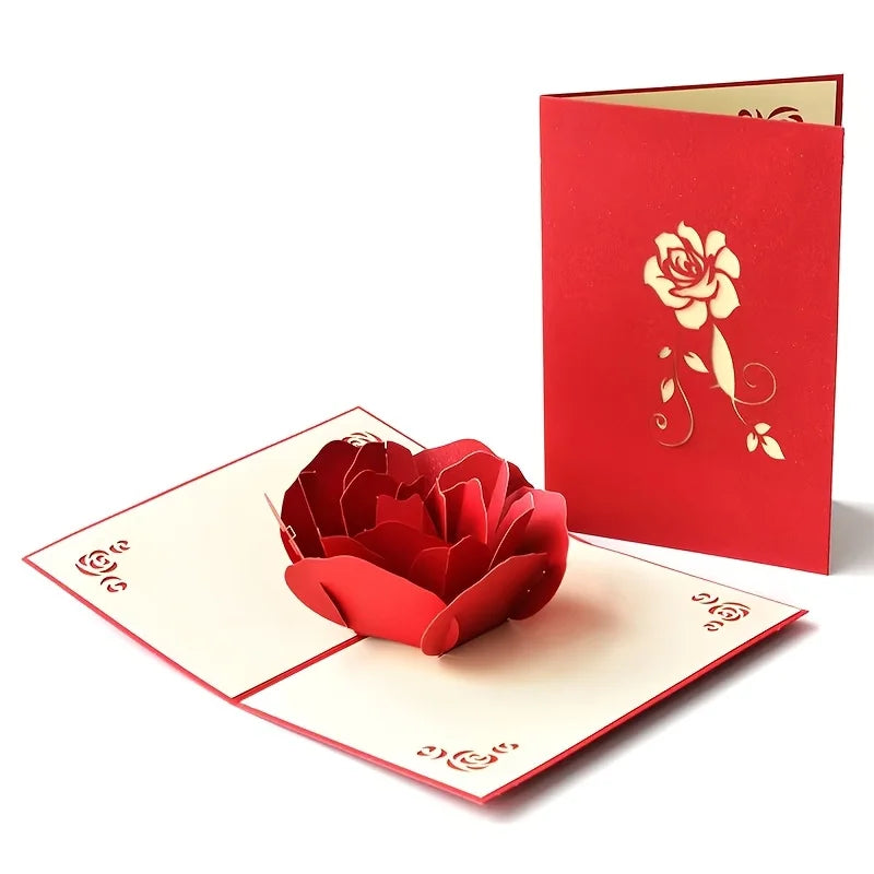 3D pop-up rose birthday happy card with envelope - suitable for anniversaries, Mother's Day, weddings, and Valentine's Day