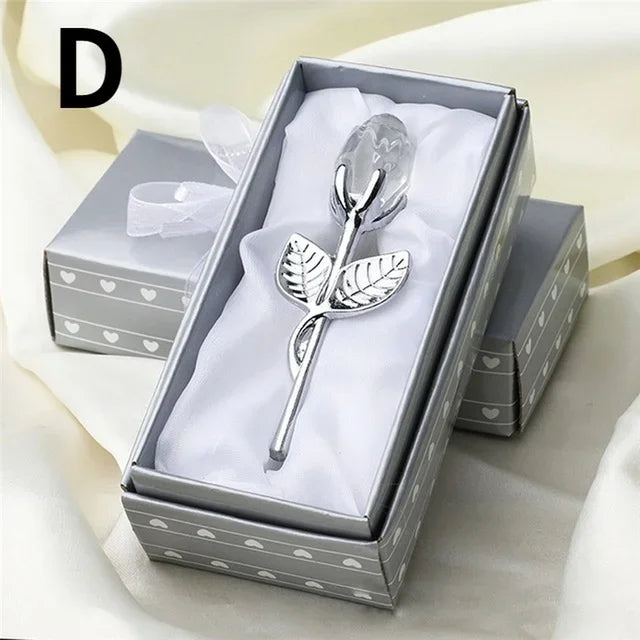 6 Colors Crystal Glass Rose Flower Figurines Craft Valentine's Day Favors X'mas Lovers' Gift Souvenir Home Wedding Decoration