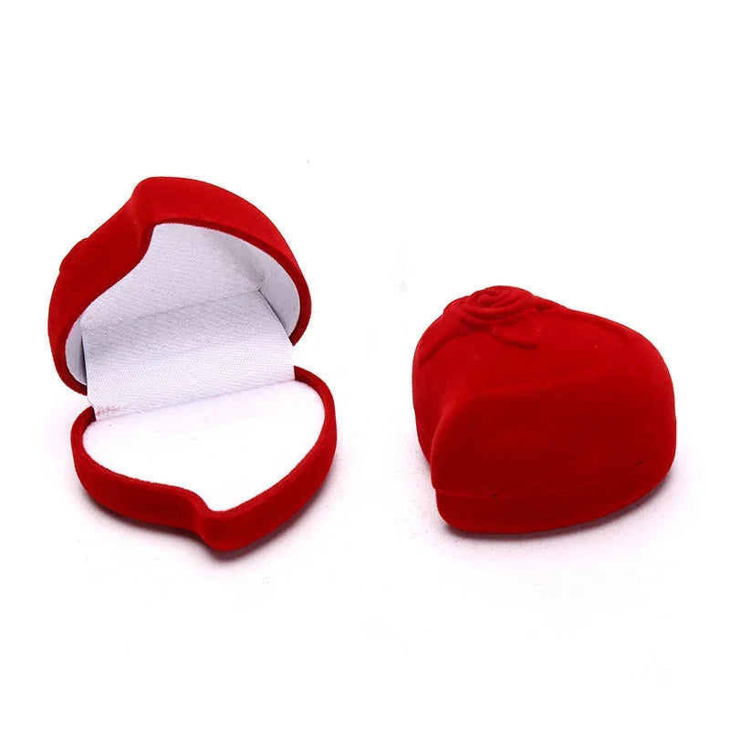 Heart Shape Velvet Ring Box Jewelry Display Engagement Wedding Jewelry Boxes Rose Flower Design Gifts Holder for Couple