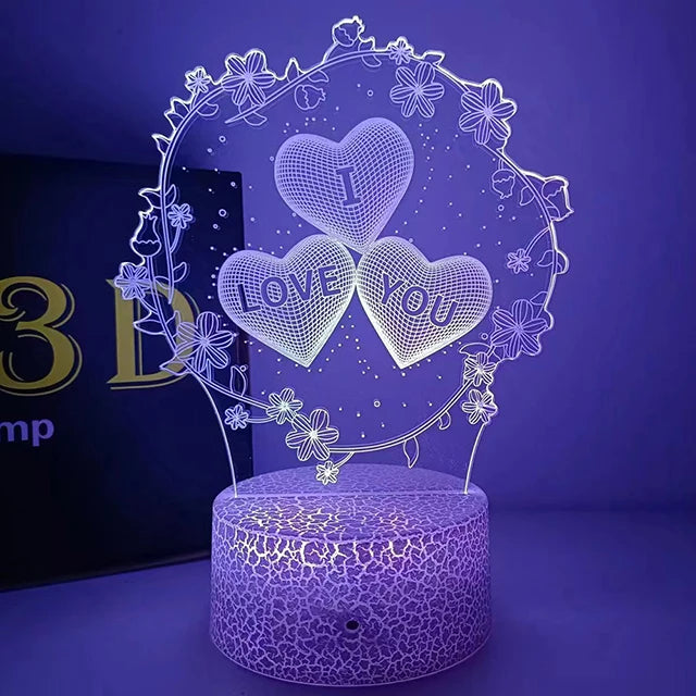 Romantic Love Led Night Lamp Heart-Shaped Night Light Room Decor Desk Ornament 3d Lamp Birthday Present Girlfriend Lovers Gift