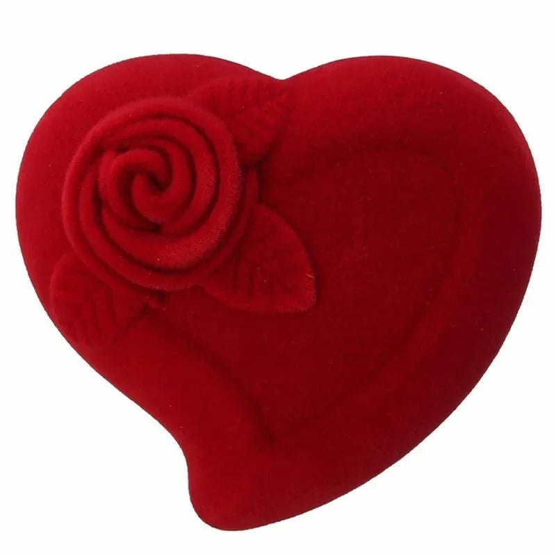Heart Shape Velvet Ring Box Jewelry Display Engagement Wedding Jewelry Boxes Rose Flower Design Gifts Holder for Couple