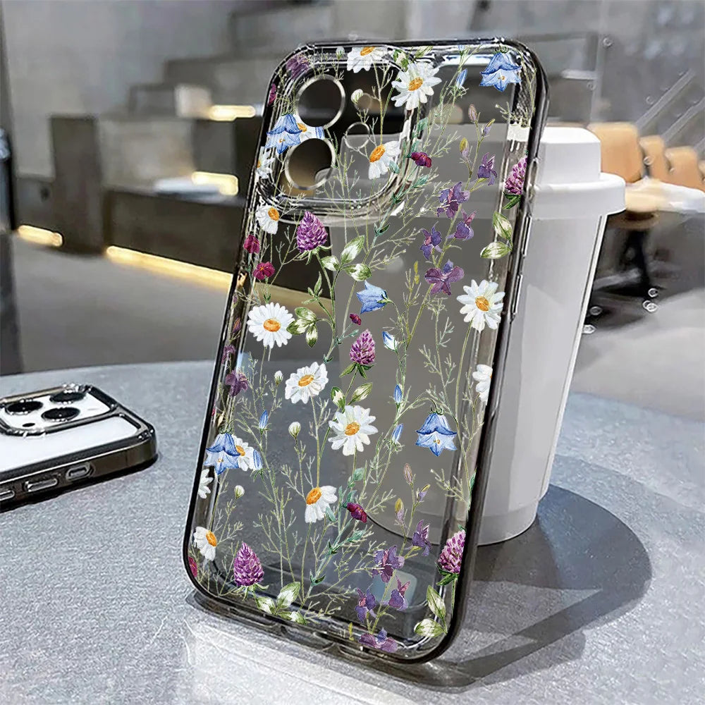 Flower Phone Case For iPhone 16 13 15 11 12 14 17 Pro Max Air 16E XS XR 7 8 SE Shockproof Transparent Cover Silicone Soft Fundas