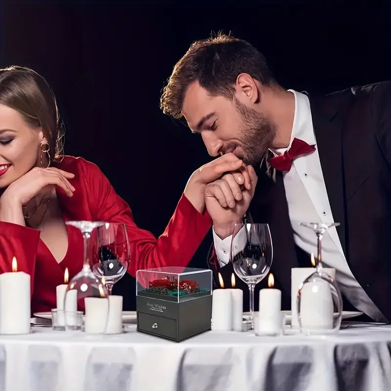 New Hot Selling Valentine's Day Gift Ocean Heart Love Necklace with Eternal Rose Jewelry Box For Girl Mother's Day Gifts