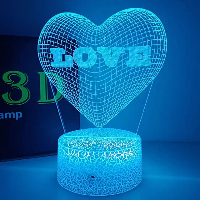 Romantic Love Led Night Lamp Heart-Shaped Night Light Room Decor Desk Ornament 3d Lamp Birthday Present Girlfriend Lovers Gift