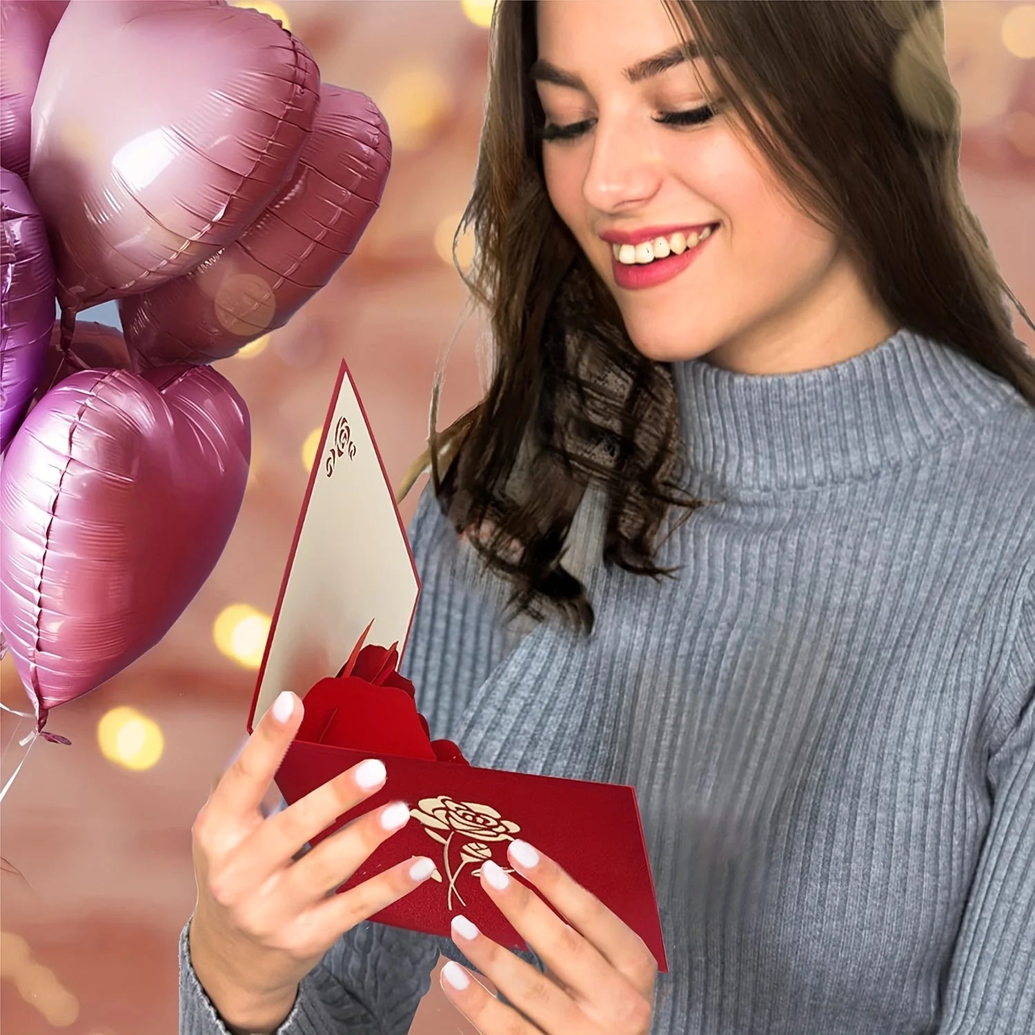 3D pop-up rose birthday happy card with envelope - suitable for anniversaries, Mother's Day, weddings, and Valentine's Day
