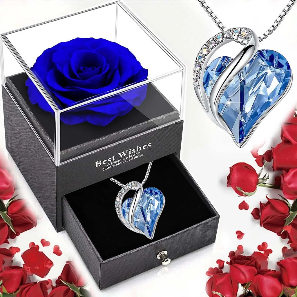 New Hot Selling Valentine's Day Gift Ocean Heart Love Necklace with Eternal Rose Jewelry Box For Girl Mother's Day Gifts