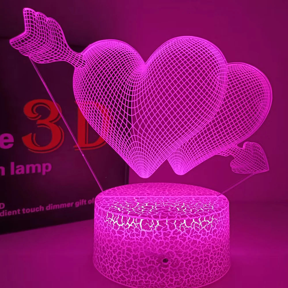 Romantic Love Led Night Lamp Heart-Shaped Night Light Room Decor Desk Ornament 3d Lamp Birthday Present Girlfriend Lovers Gift